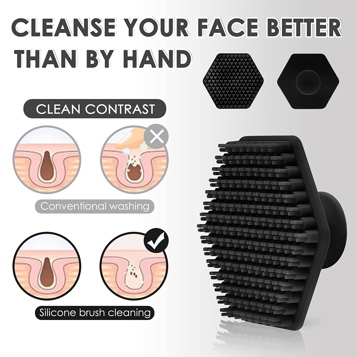 Face Scrubber, Silicone Face Scrubber for Men, Gentle Exfoliator Pad & Massager, Facial Cleansing/Wash Brush - Removes Dead & Dry Skin（Black）