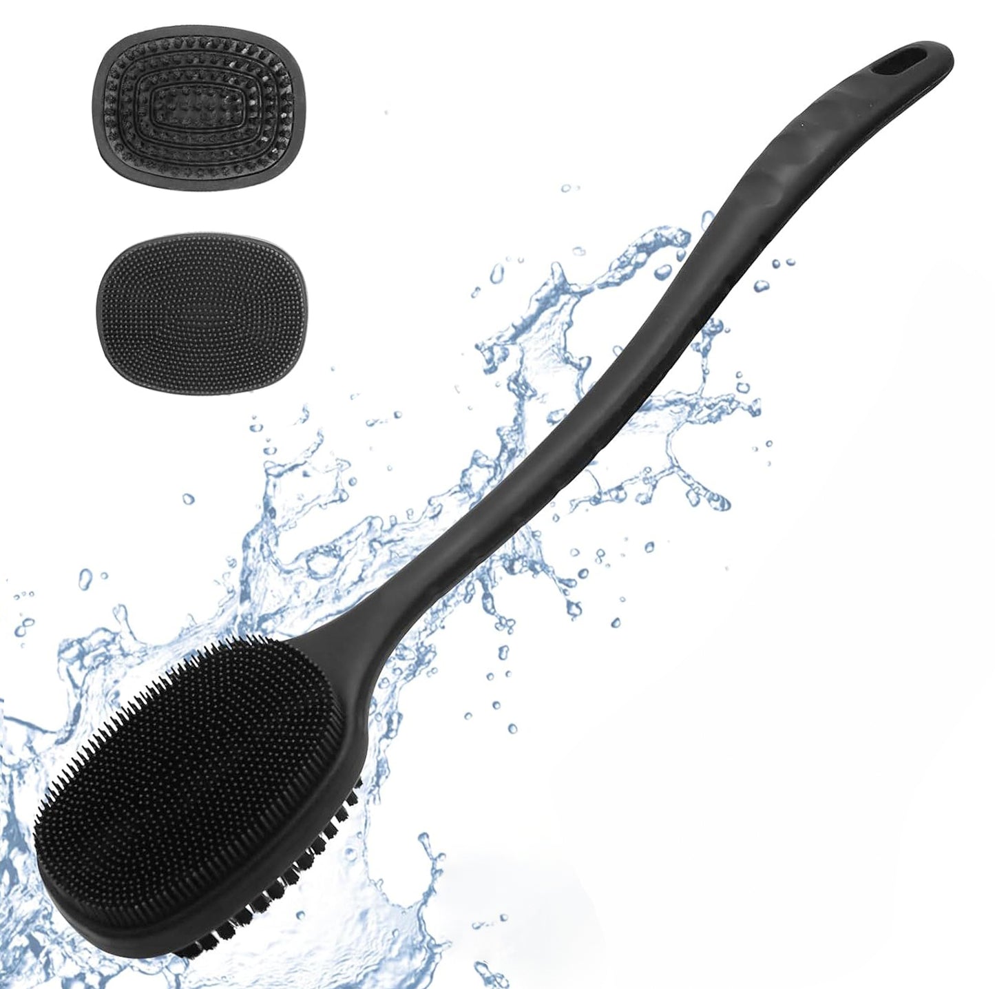 Silicone Back Scrubber for Shower, Bath Body Brush with Long Handle, Double Sided Shower Brush for Shower Exfoliating and Massage Can Produce Rich Foam, Long Handle Back Scrubber for Men