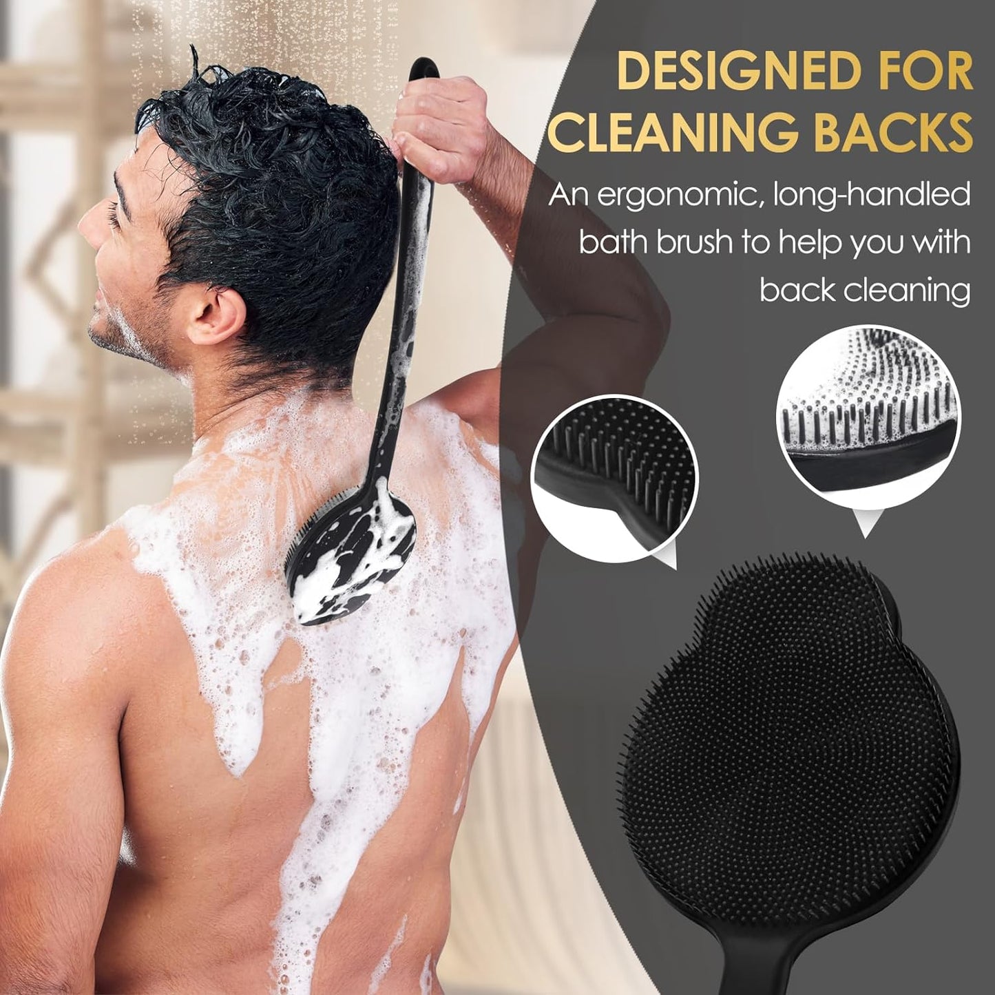 Silicone Back Scrubber for Shower, Upgrade Long Handle Silicone Body Scrubber, Back Scrubber Exfoliating and Massage Can Produce More Foam, Long Handle Back Scrubber for Men Women