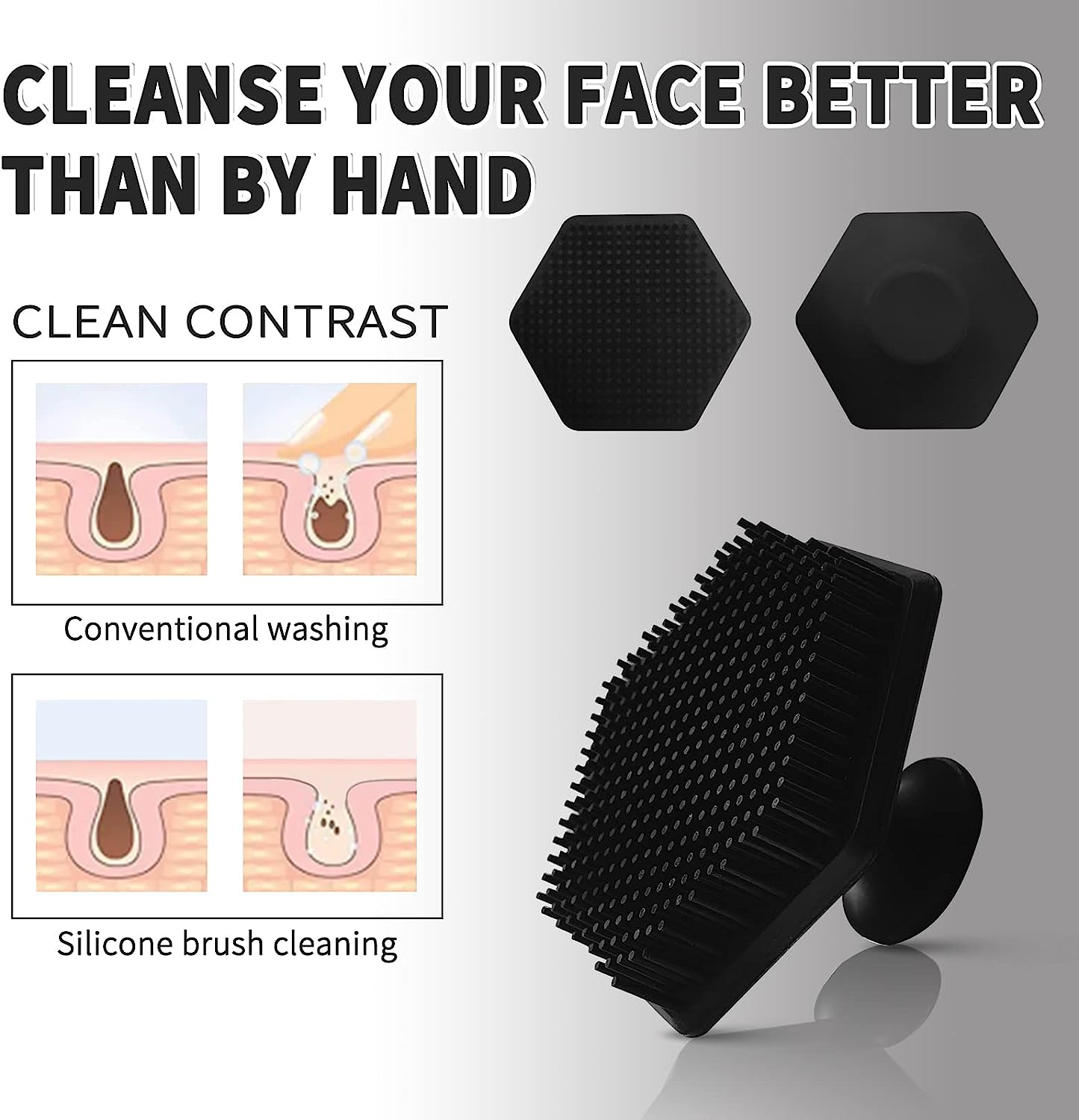 Face Scrubber, Silicone Face Scrubber for Men, Gentle Exfoliator Pad & Massager, Facial Cleansing/Wash Brush - Removes Dead & Dry Skin（Black）