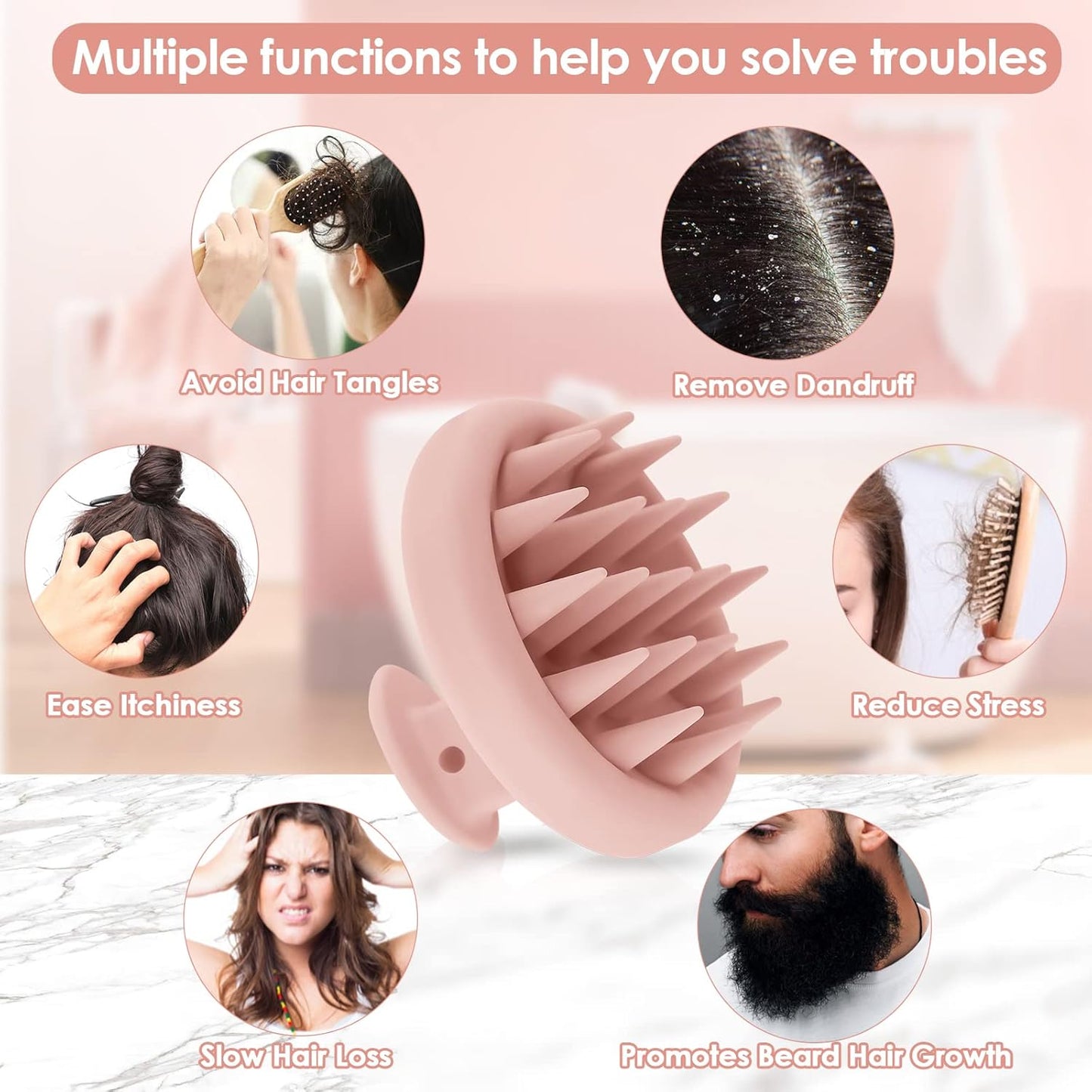 Soft Silicone Hair Scalp Massager Shampoo Brush, Upgraded Hair Scalp Scrubber for Dandruff Removal for Wet Dry Hair Scalp Brush Easily Reach The Root of Thick Curly Hair Scalp Massager Hair