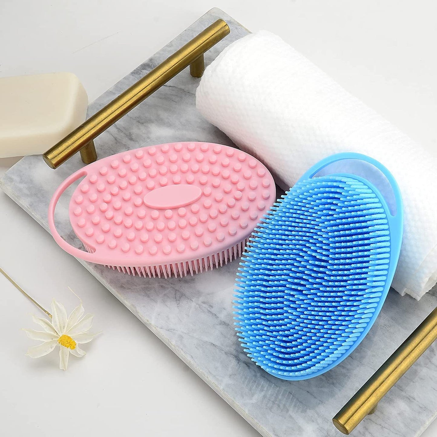 Silicone Body Scrubber Shower Brush- Hygienic Shower Loofah Sponge Alternative for Deep Clean & Soft Skin - Silicone Body Brush and Silver Infused Silicone Body Brush